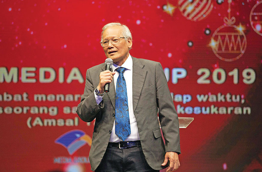 NATAL BERSAMA MEDIA GROUP 2019: Ketua Dewan Redaksi Media Group Saur M Hutabarat mewakili Chairman Media Group saat menyampaikan kata sambut