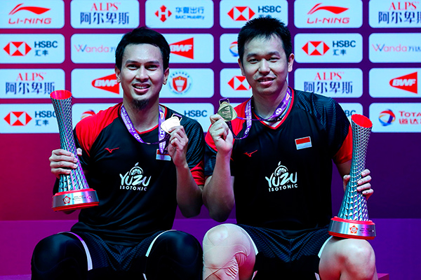 Pasangan bulu tangkis ganda putra Indonesia Hendra Setiawan/Mohammad Ahsan 