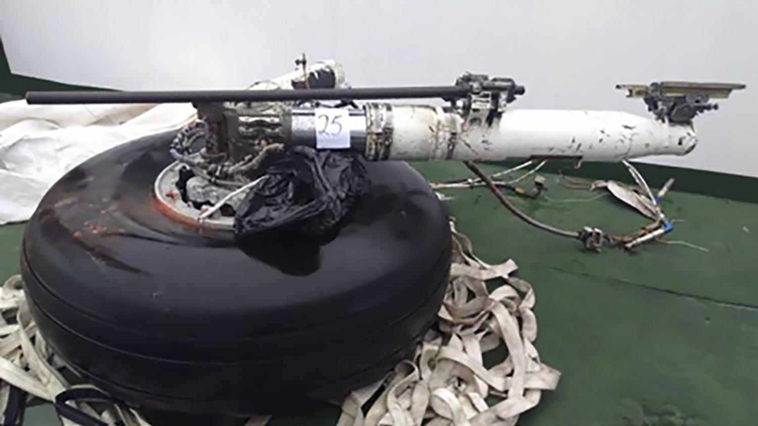 Roda pesawat merupakan salah satu puing yang ditemukan dari pesawat Cile yang jatuh.