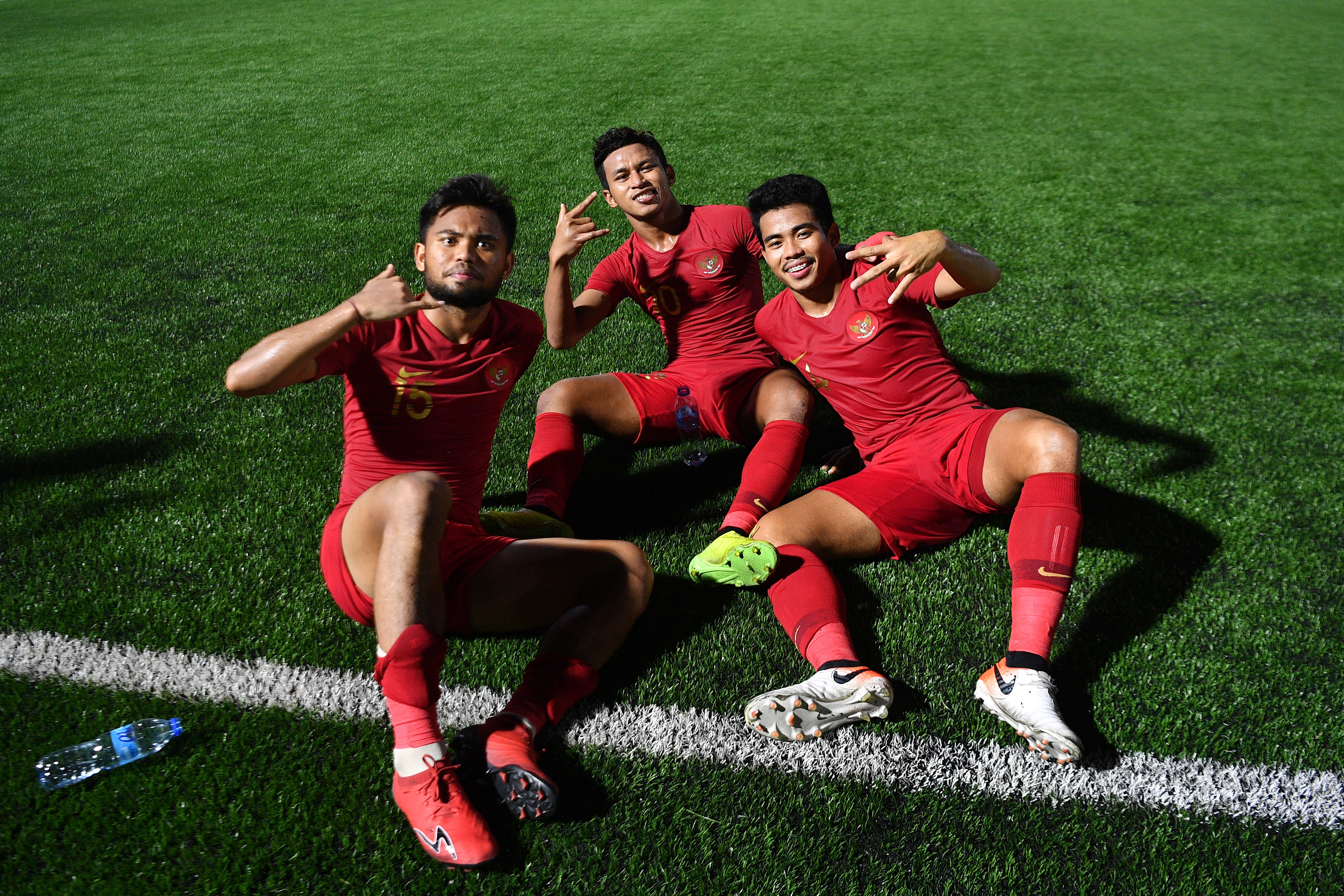 Pemain timnas U-23 Indonesia merayakan kelolosannya ke semifinal SEA Games 2019 Filipina