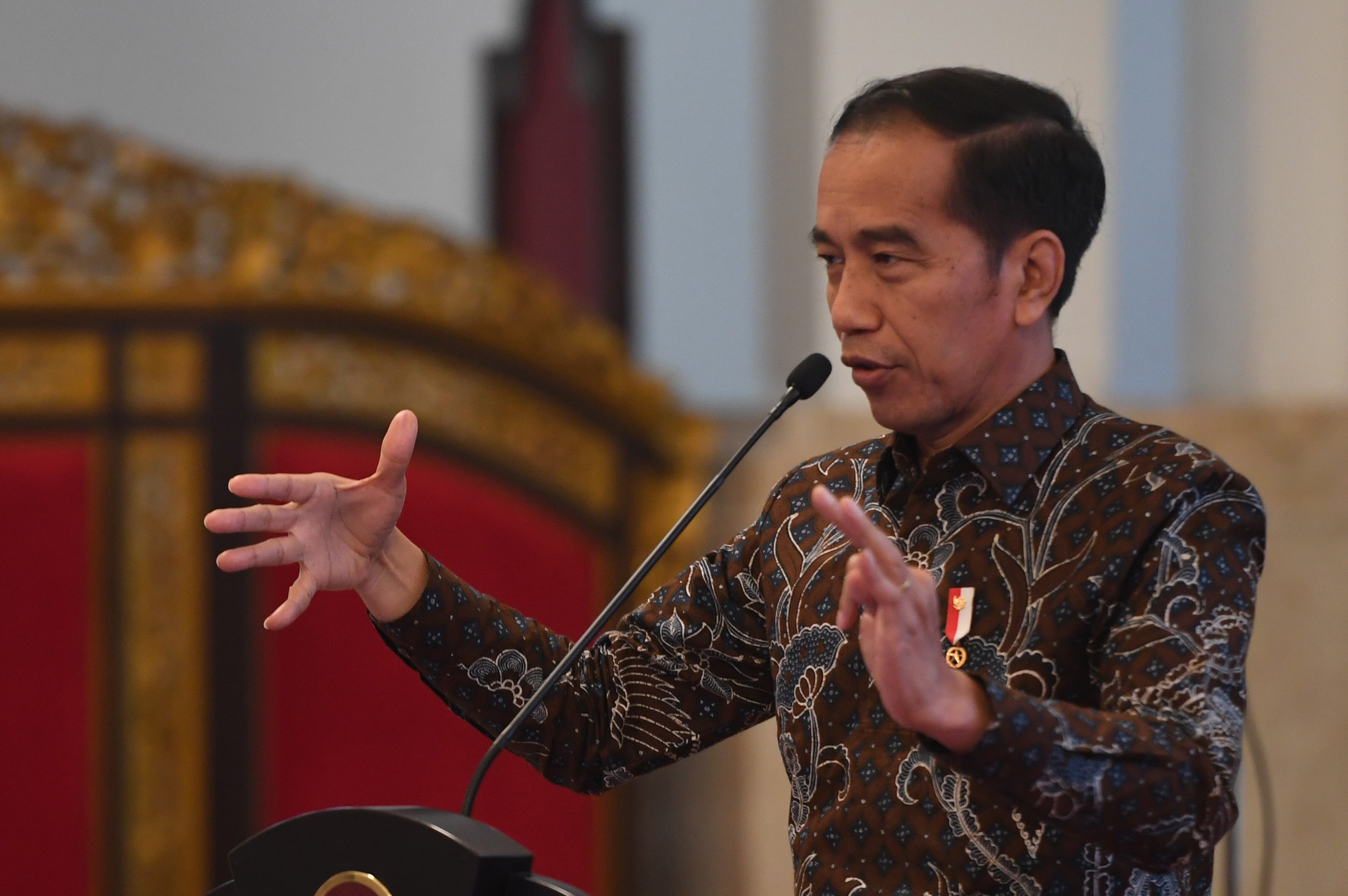 Presiden Joko Widodo berpidato dalam acara pembukaan Musrenbangnas RPJMN 2020-2024 di Istana Negara, Jakarta, hari ini.