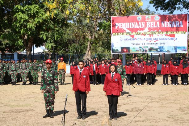 Sebanyak 231 mahasiswa Universitas Surakarta mengikuti pelatihan bela negara di Lanud Adi Soemarmo, November 2019