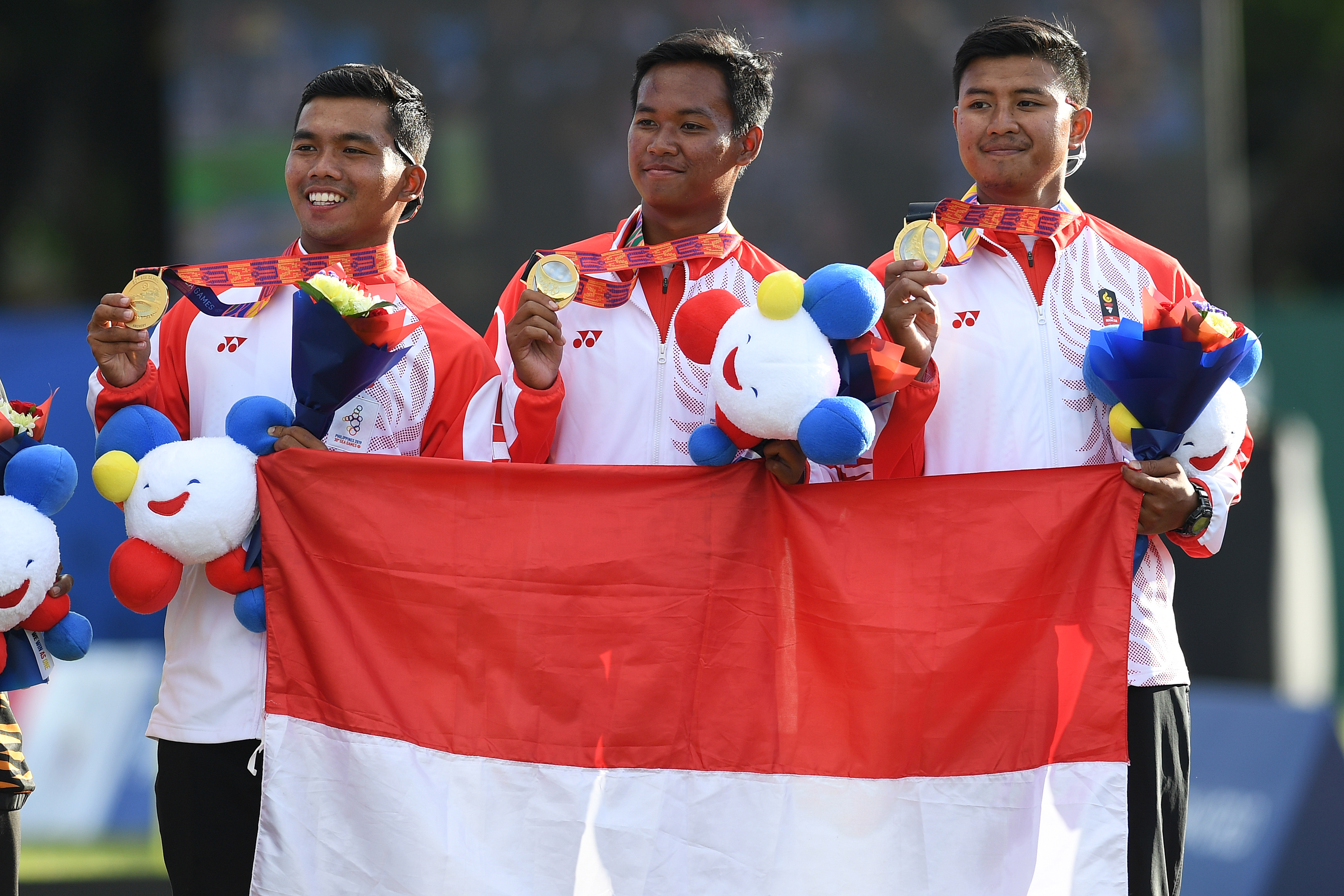 Tim recurve putra Indonesia saat meraih medali emas di SEA Games 2019 Filipina