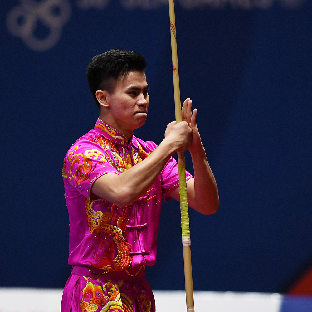 Atlet wushu Indonesia Edgar Xavier Marvelo saat tampil di SEA Games 2019 Filipina