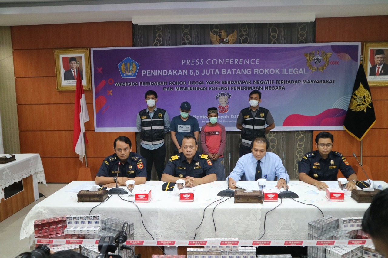 Bea Cukai rilis penindakan 5,5 juta batang rokok ilegal.