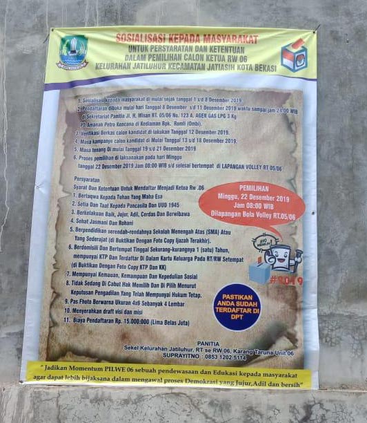 Spanduk soal pemungutan Rp15 juta untuk nyalon jadi ketua RW