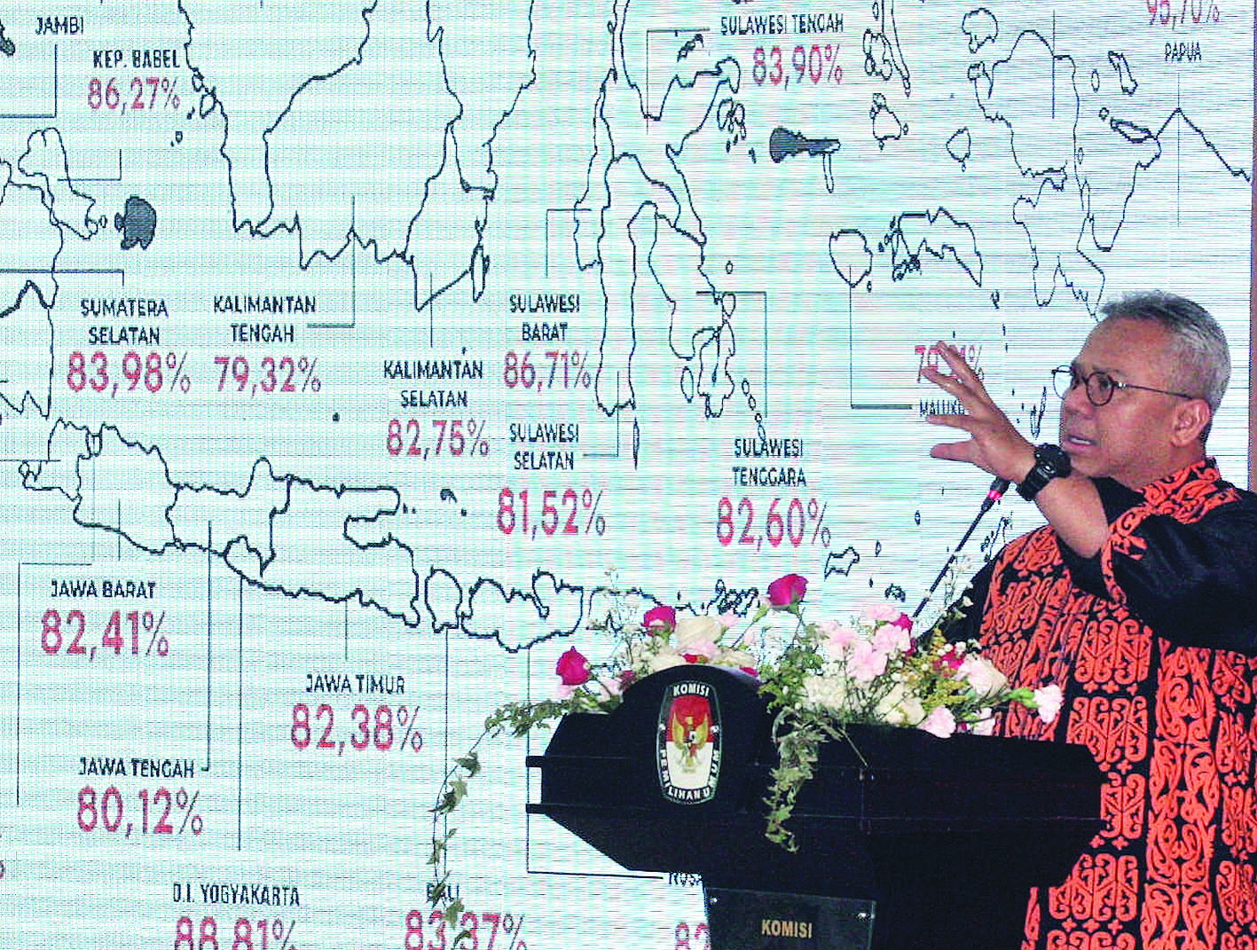 Ketua KPU Arief Budiman memberikan paparan saat refl eksi hasil penyelenggaraan pemilu serentak 2019.