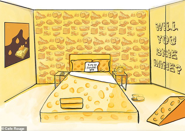 Tampilan kamar hotel keju di London.