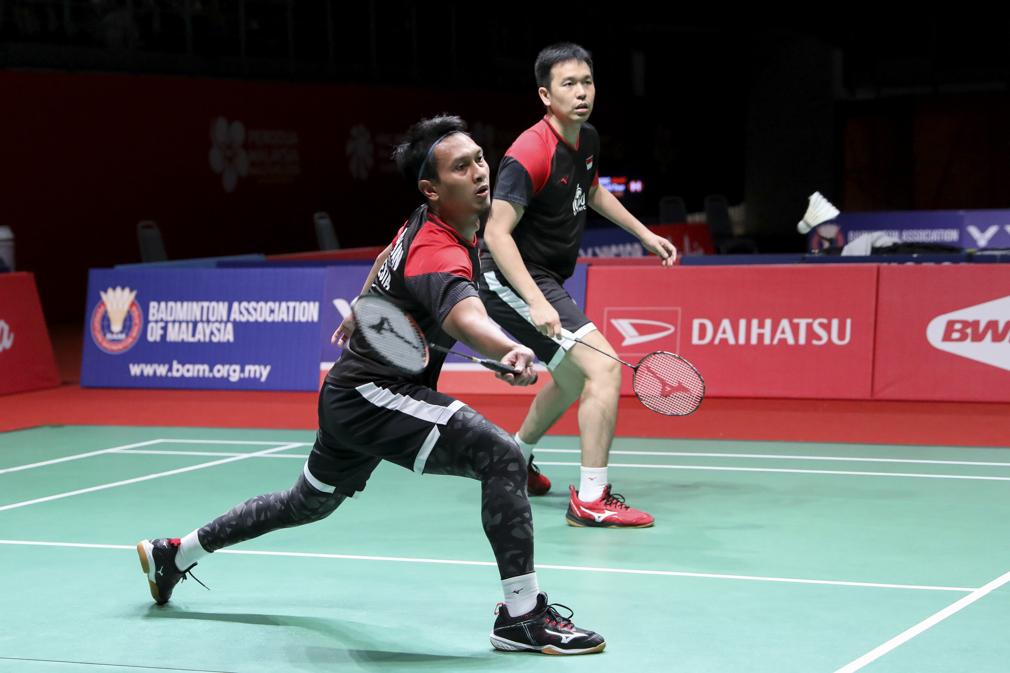 Ganda putra Indonesia Mohammad Ahsan (kiri) dan Hendra Setiawan (kanan)