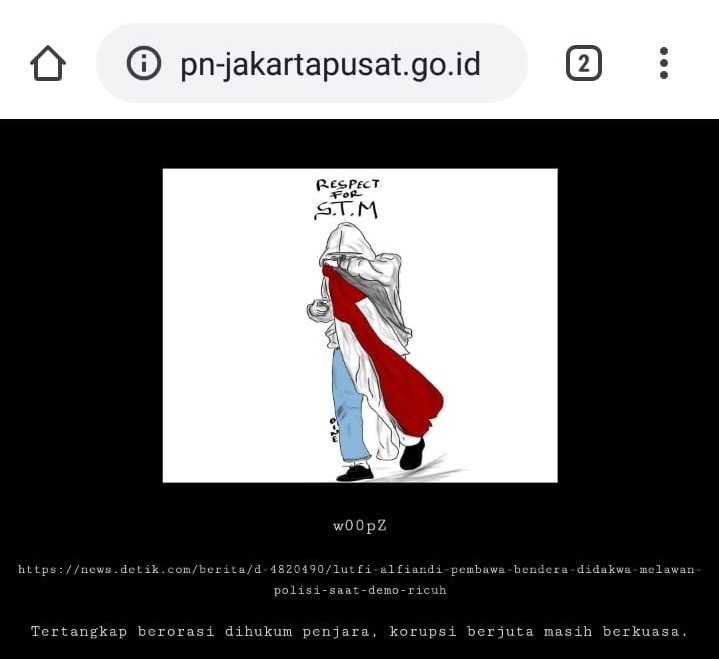 Tangkapan layar saat situs PN Jakarta Pusat diretas.