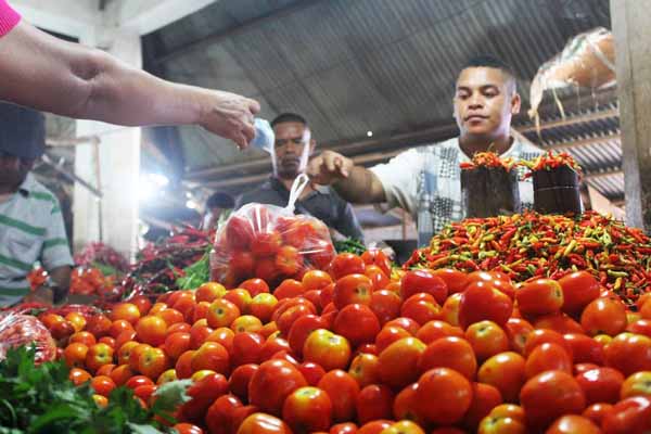 Pedagang tomat di pasar.