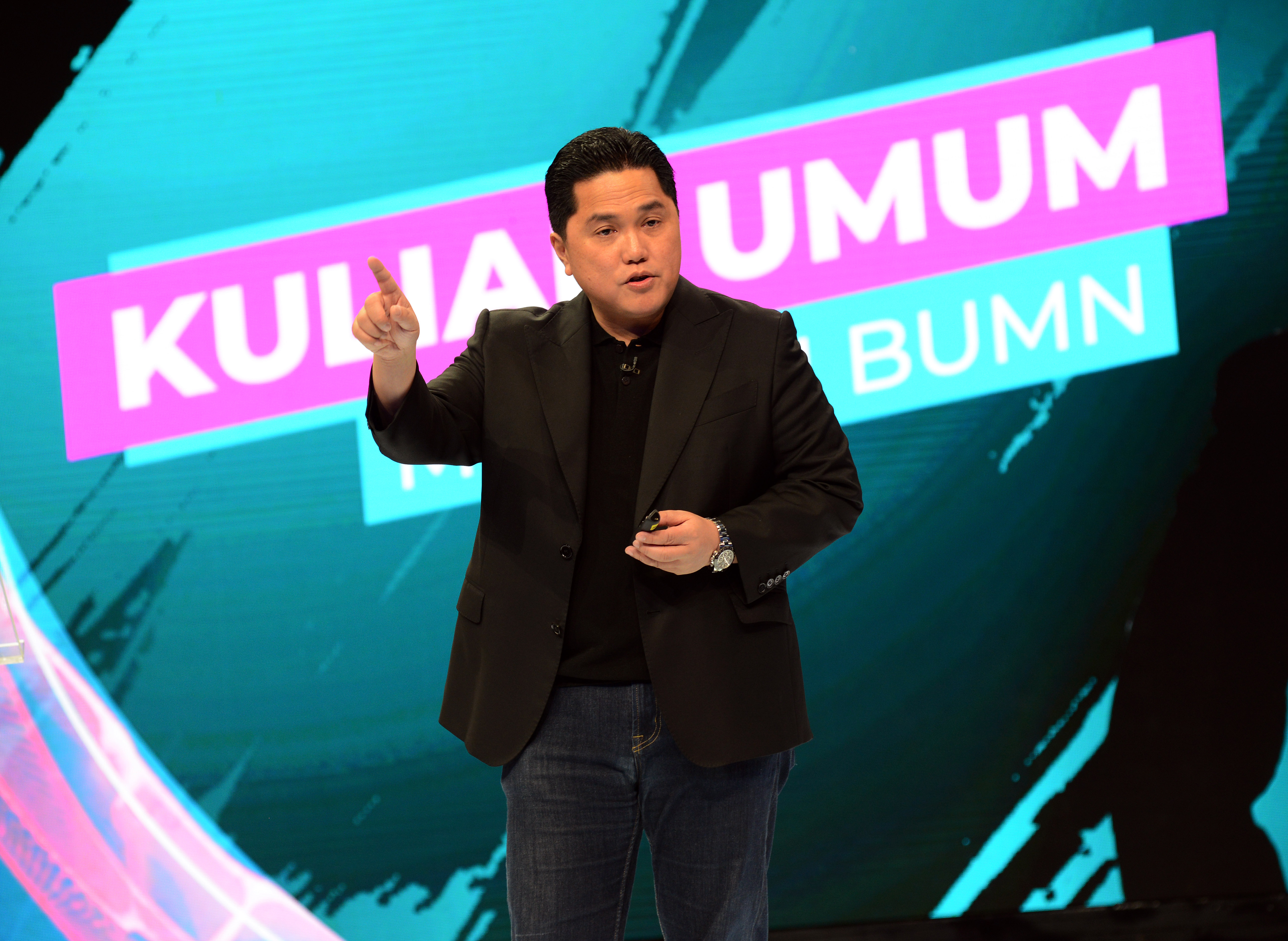 Menteri Badan Usaha Milik Negara (BUMN) Erick Thohir menyampaikan kuliah umum dalam rangkaian acara HUT ke-50 Harian Media Indonesia.