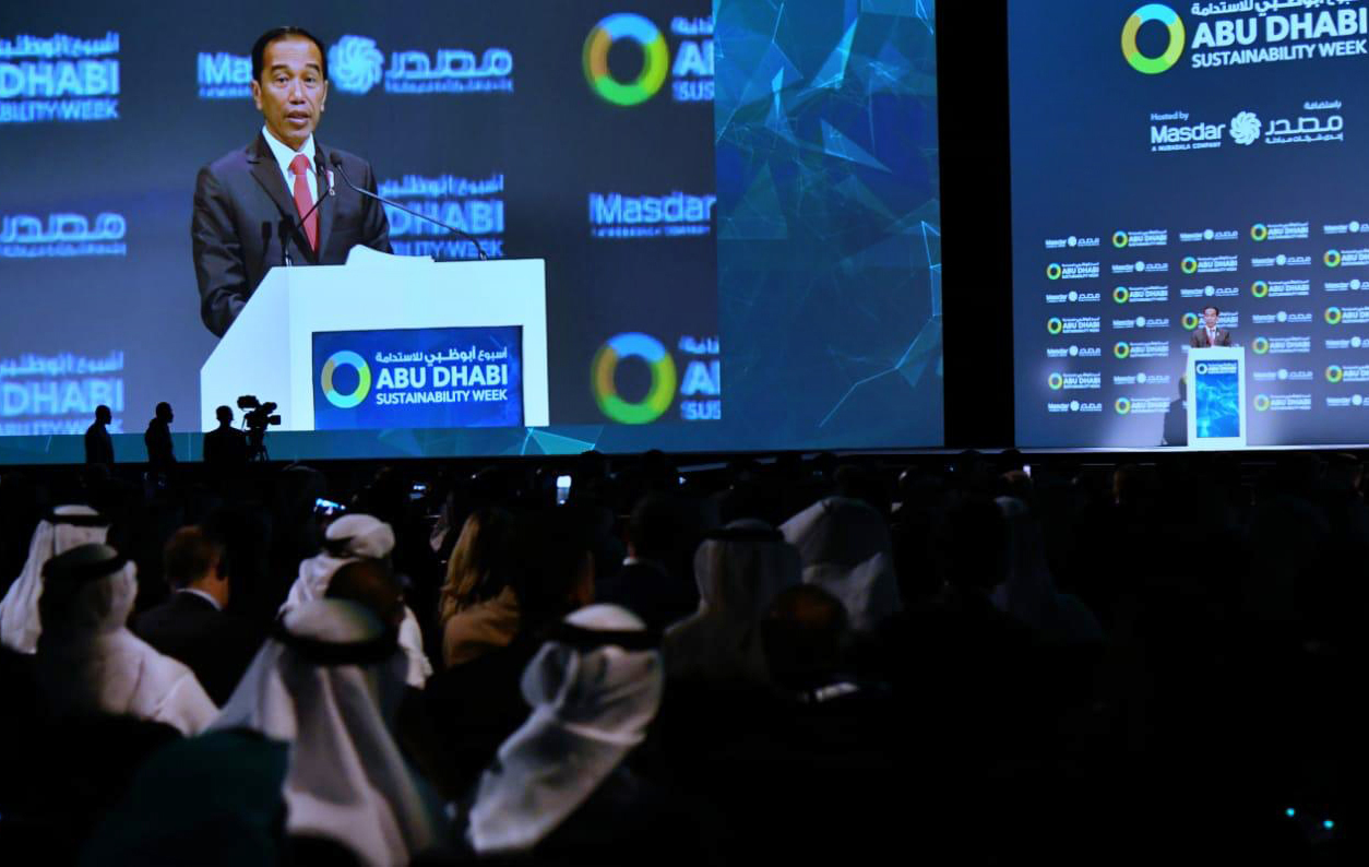 Jokowi saat menjadi pembiacara kunci di Abu Dhani Sustainability Week