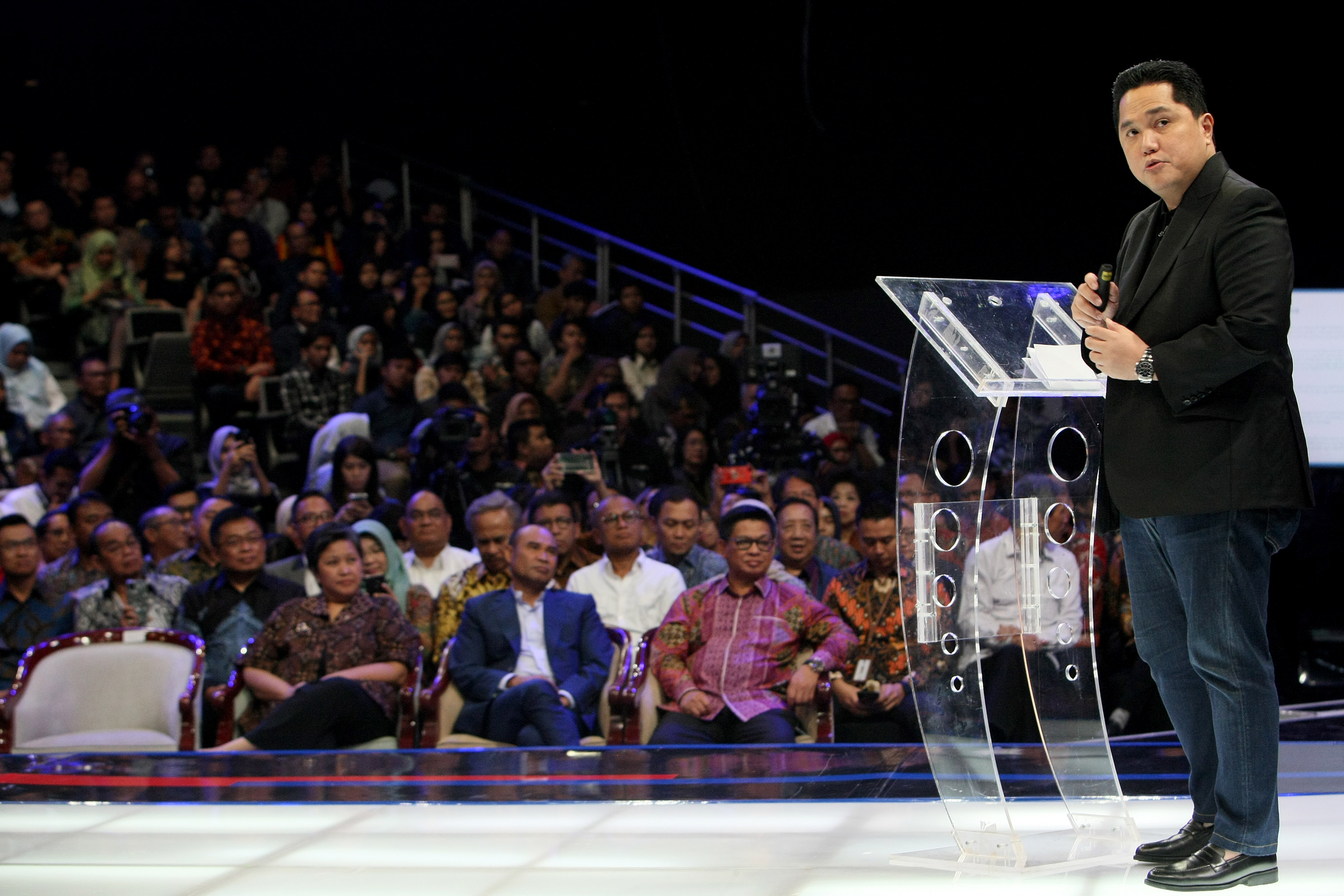 Menteri BUMN Erick Thohir saat memberikan kuliah umum dalam rangka HUT ke 50 Media Indonesia. 