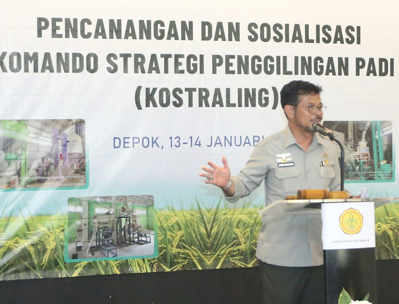Menteri Pertanian, Syahrul Yasin Limpo (SYL) dalam Pencanangan Dan Sosalisasi Komando Strategi Penggilingan Padi (Kostraling) Tahun 2020.