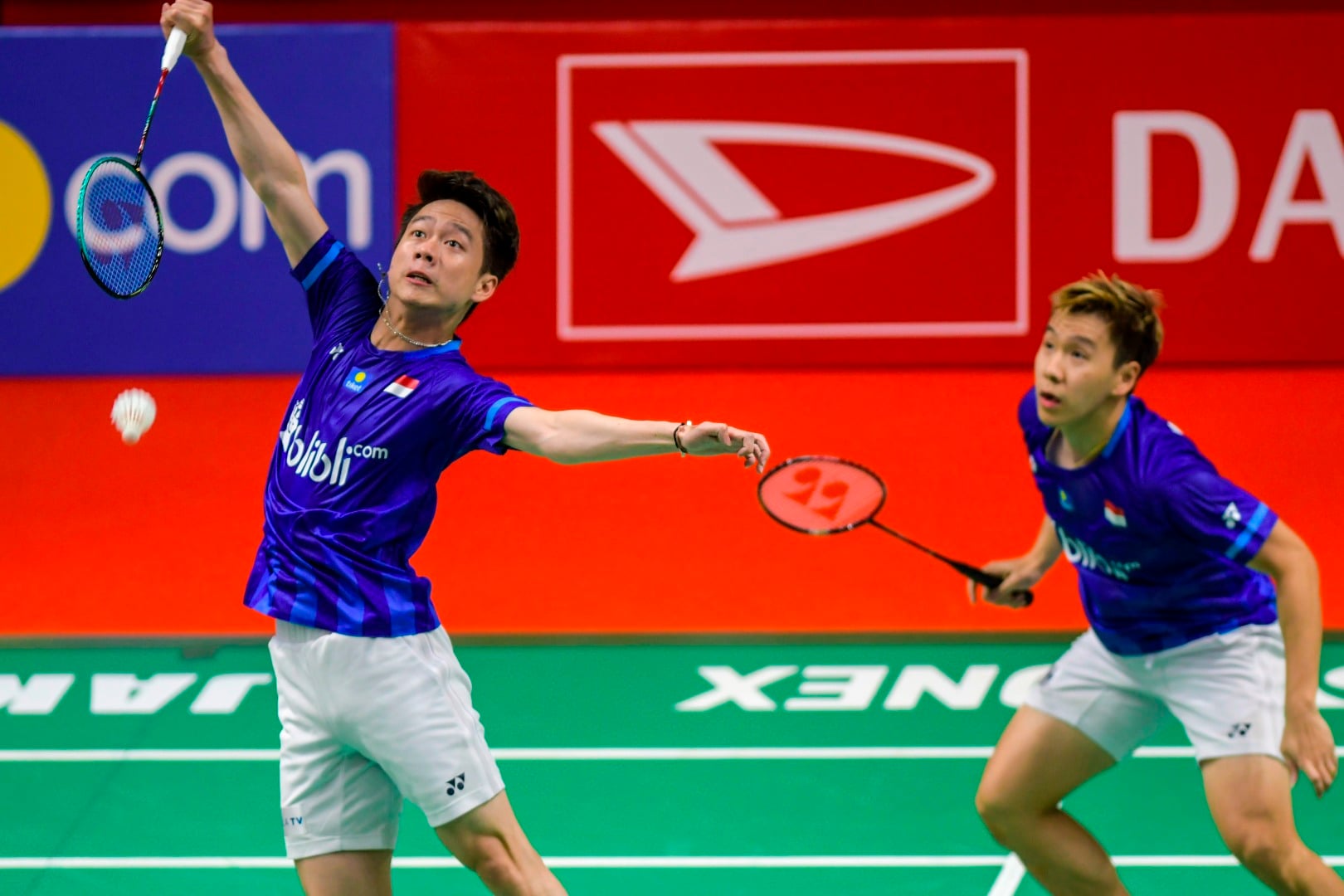 Ganda putra terbaik Indonesia Marcus Fernaldi Gideon/Kevin Sanjaya Sukamuljo sukses melaju ke putaran kedua Indonesia Masters