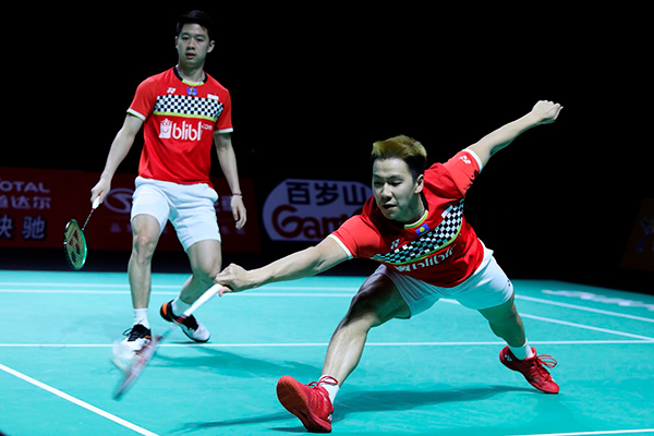 Pasangan bulu tangkis ganda putra Indonesia Marcus Fernaldi Gideon/Kevin Sanjaya Sukamulj