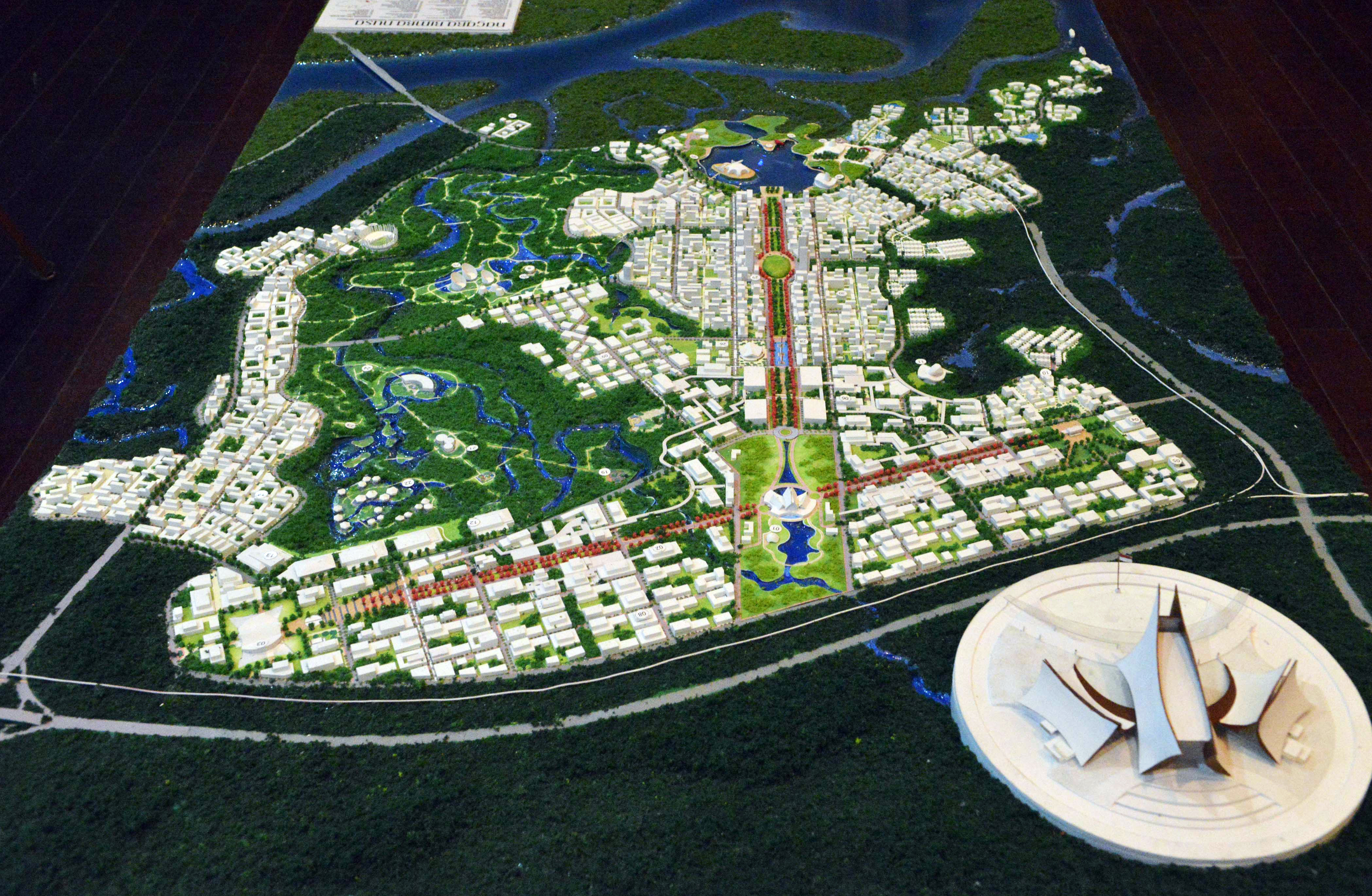 Maket Pemenang Ibu Kota Baru, di Gedung Auditorium PUPR, Jakarta, Senin (23/12).