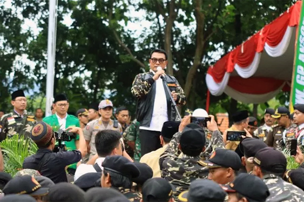 Kepala Staf Kepresidenan (KSP), Jenderal TNI (Purn) Moeldoko saat memberi pengarahan di acara Apel Kebangsaan dan Pembukaan Kursus Banser