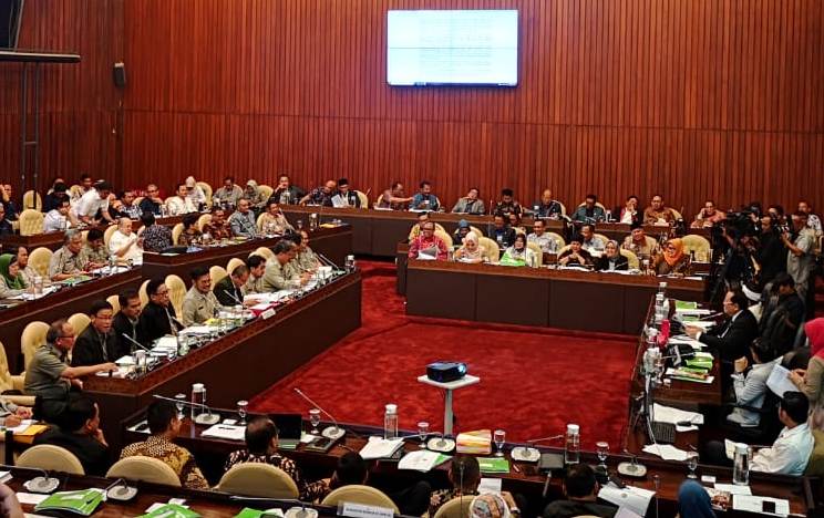 Mentan Syahrul Yasin Limpo (deretan meja kiri depan) saat raker dengan Komisi IV DPR RI.