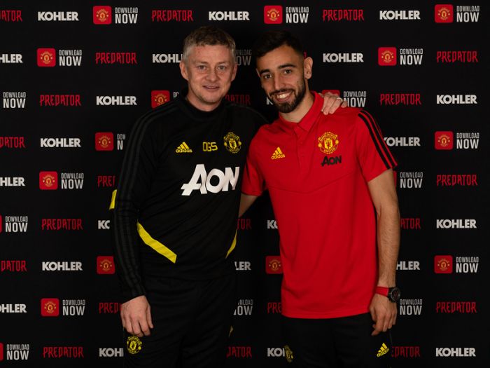 Bruno Fernandes (kanan) bersama Ole Gunnar Solskjaer