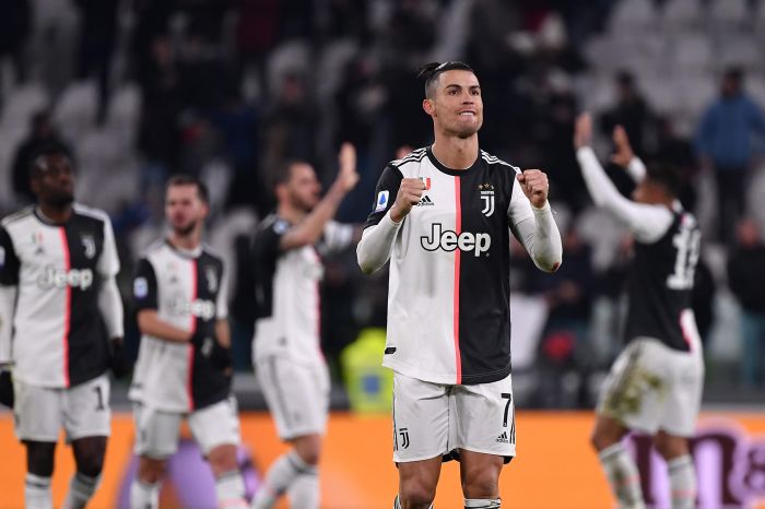 Ronaldo bereaksi usai Juventus membukukan kemenangan 2-1 atas Parma di laga lanjutan Serie A.