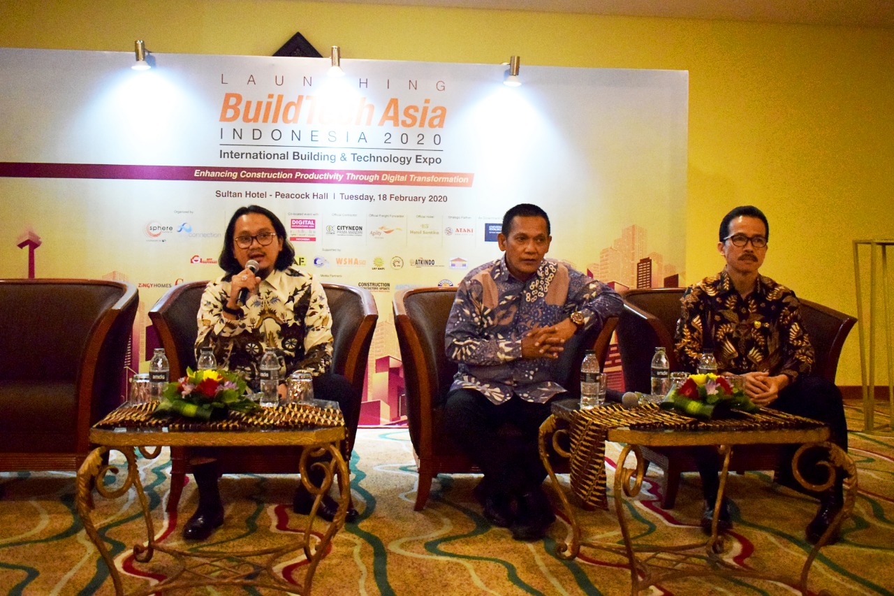 Acara Launching BuildTech Asia-Indonesia 2020 di The Sultan Hotel- Peacock Room Jakarta, pada Selasa (18/2). 