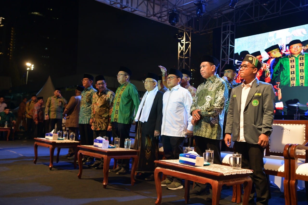 Wakil Presiden Ma'ruf Amin menghadiri Maulid dan Tasyakur IPNU ke-66 di Jakarta, Minggu (23/2).