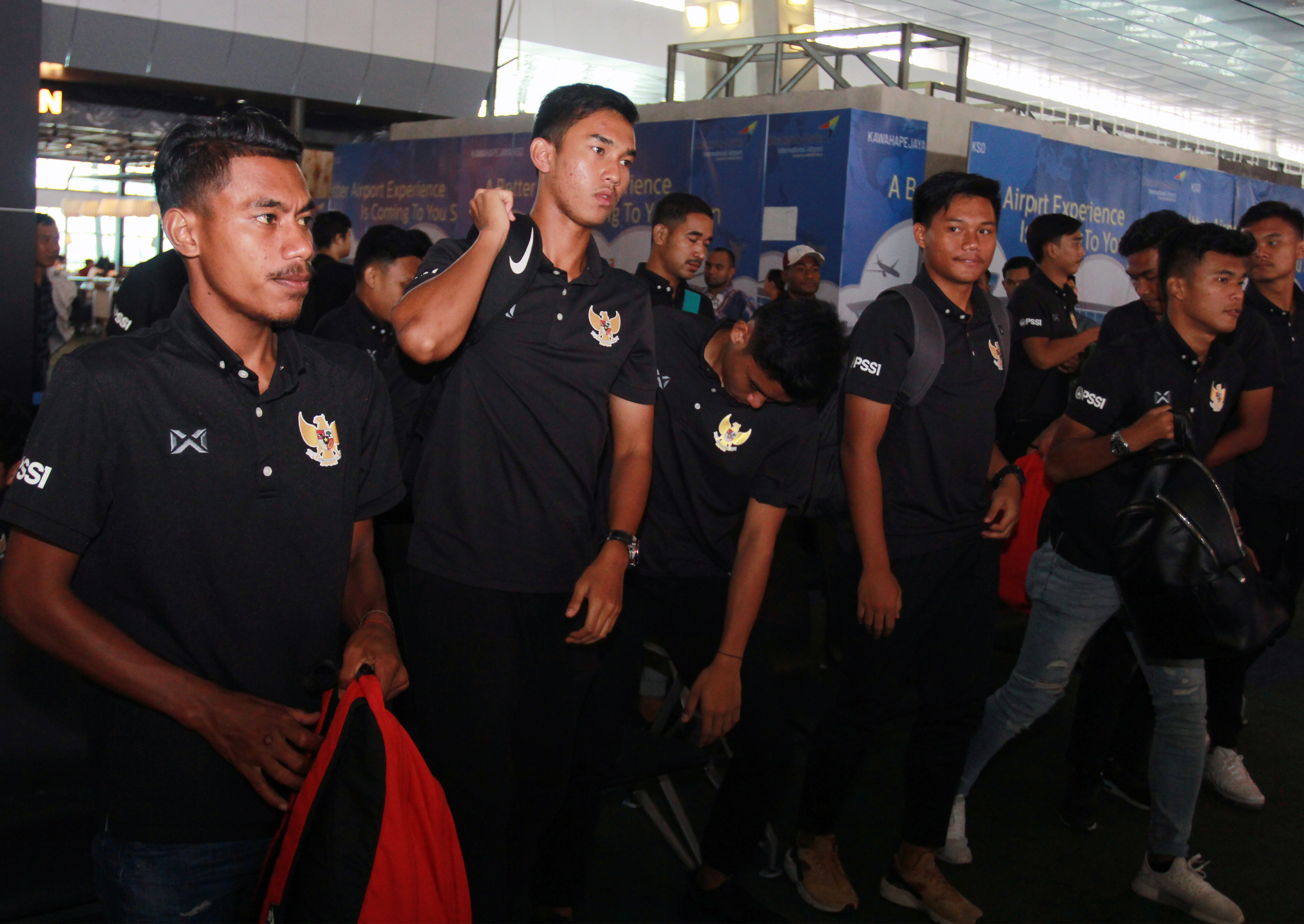 Para pemain timnas U-19 saat akan bertolak ke Thailand pada 20 Januari lalu.