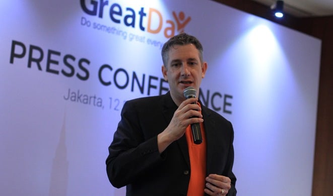 Gordon Enns, Founder dan CEO GreatDay HR, memberi penjelasan saat jumpa pers di Jakarta.