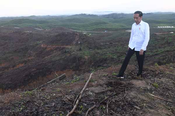 Presiden Joko Widodo meninjau lokasi rencana ibu kota baru di Sepaku, Penajam Paser Utara, Kalimantan Timur.