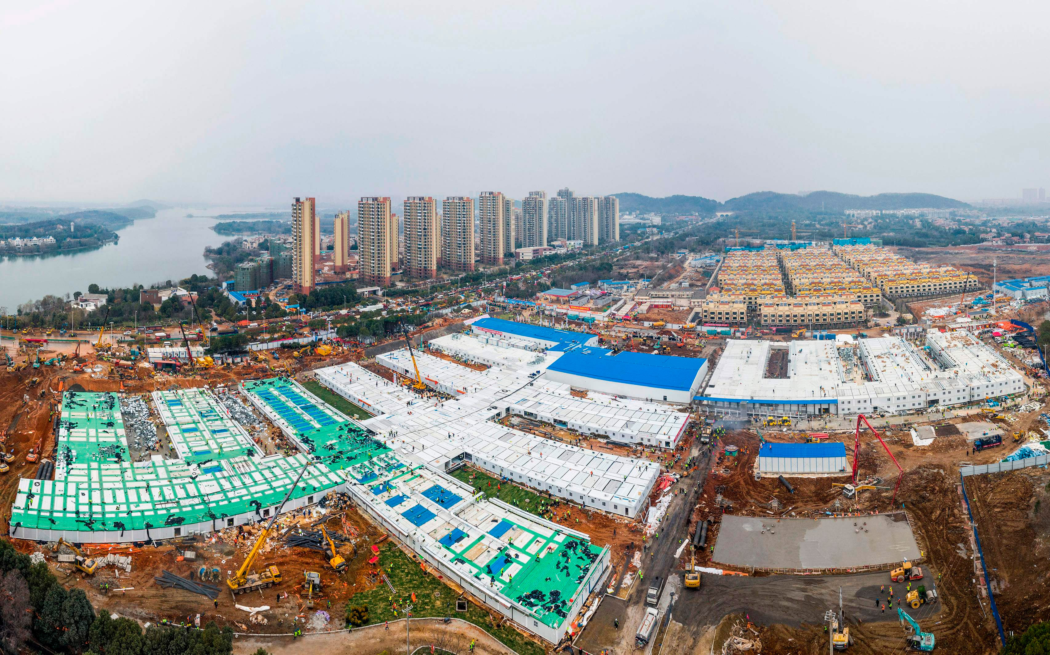 Penampakan Rumah Sakit Darurat Huoshenshan, di Provinsi Hubei, Tiongkok.