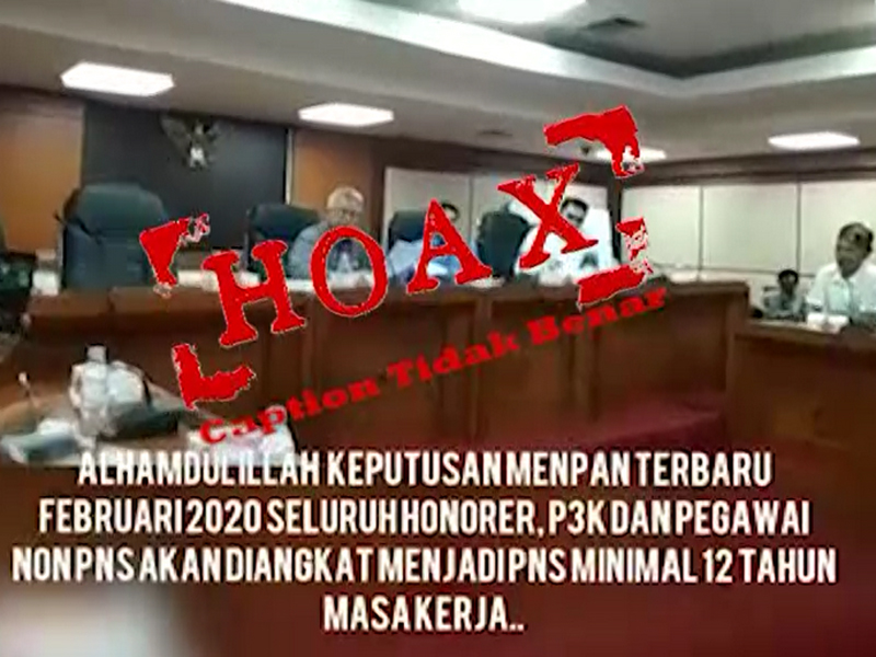 Tangkapan layar video hoaks pengangkatan  tenaga honorer, P3K, dan Pegawai Non-PNS pada Februari 2020.