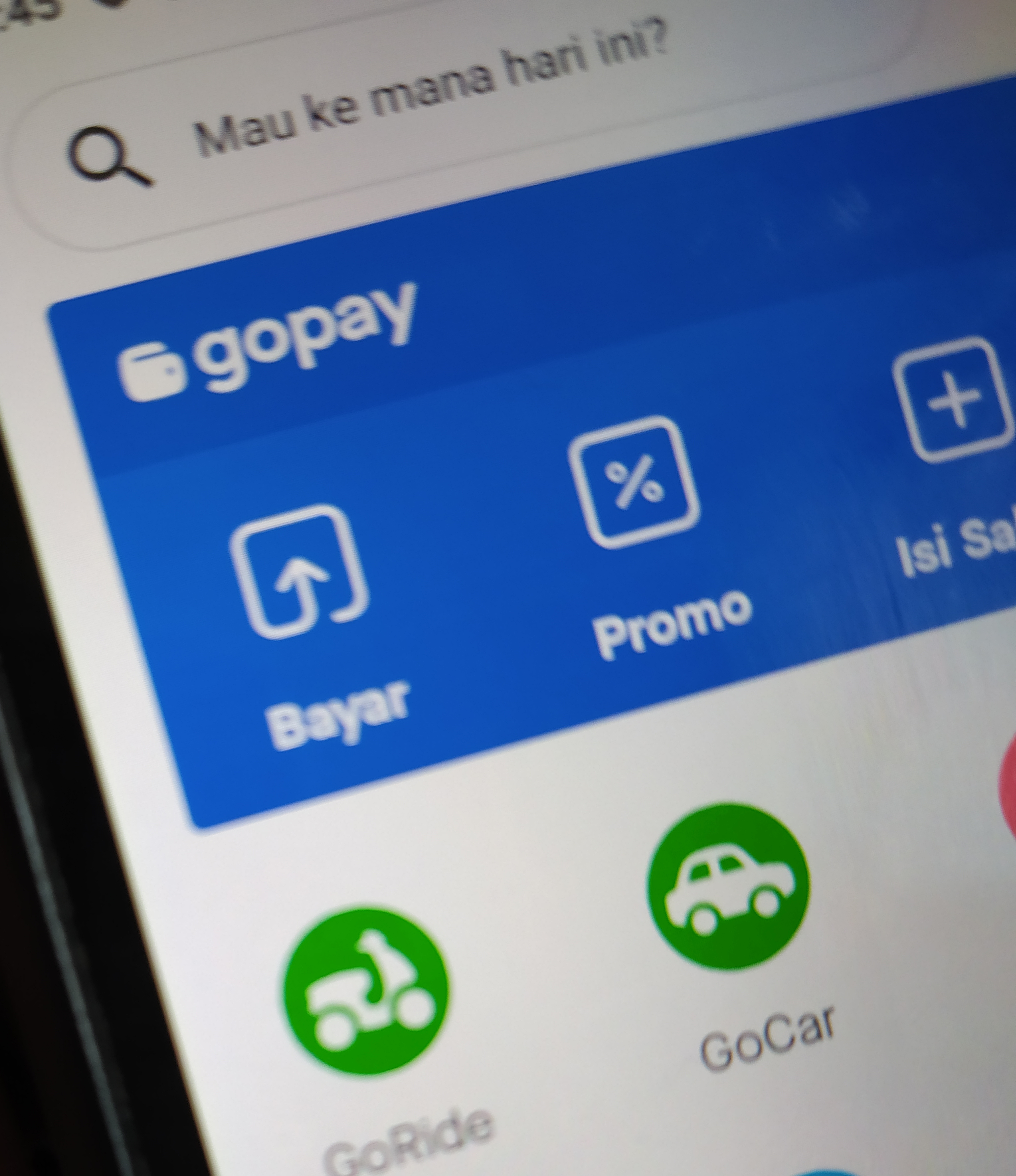 Tangkapan layar fitur Gopay di aplikasi Gojek