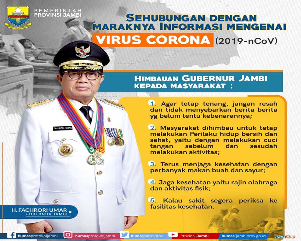 Himbauan untuk warga Jambi agar waspda korona.