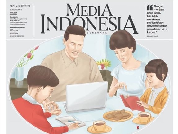 Halaman pertama harian media Indonesia edisi Senin (16/3).