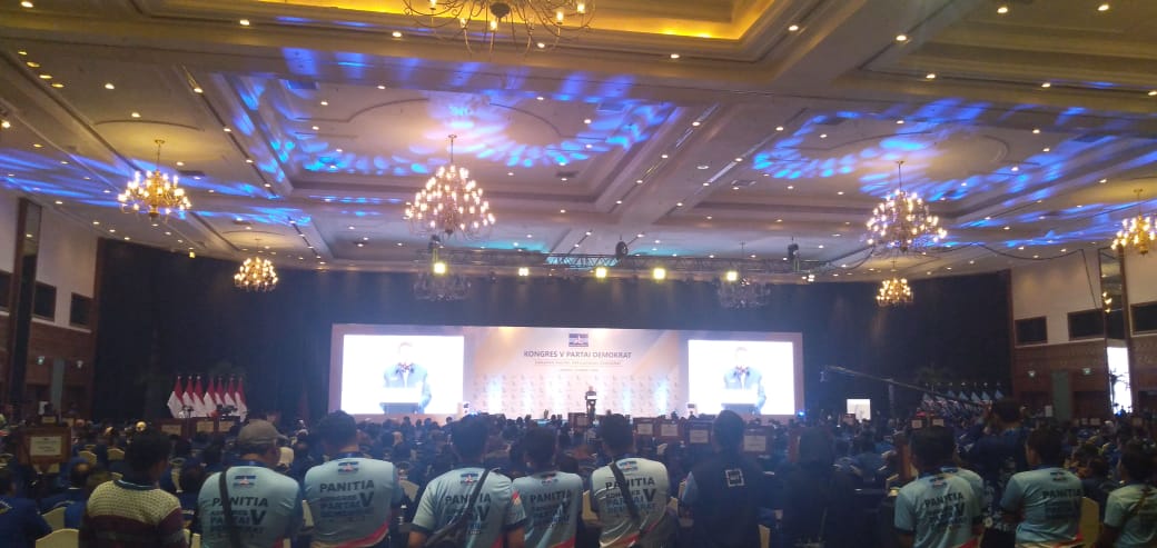 Ketua Umum Partai Demokrat Susilo Bambang Yudhonono berpidato dalam Kongres V Partai Demokrat.