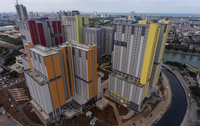 Foto udara Wisma Atlet Kemayoran yang akan digunakan sebagai rumah sakit darurat Covid-19.