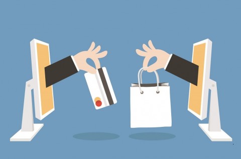 Ilustrasi belanja online atau belanja dari rumah. 