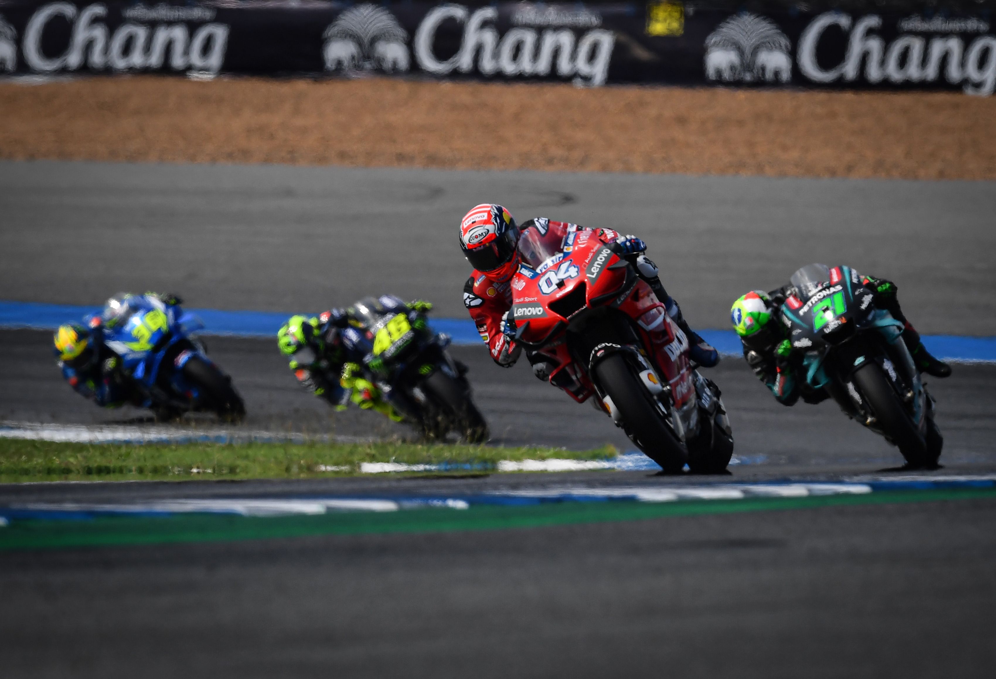 Aksi para pembalap MotoGP di GP Thailand, 6 Oktober 2019 lalu.