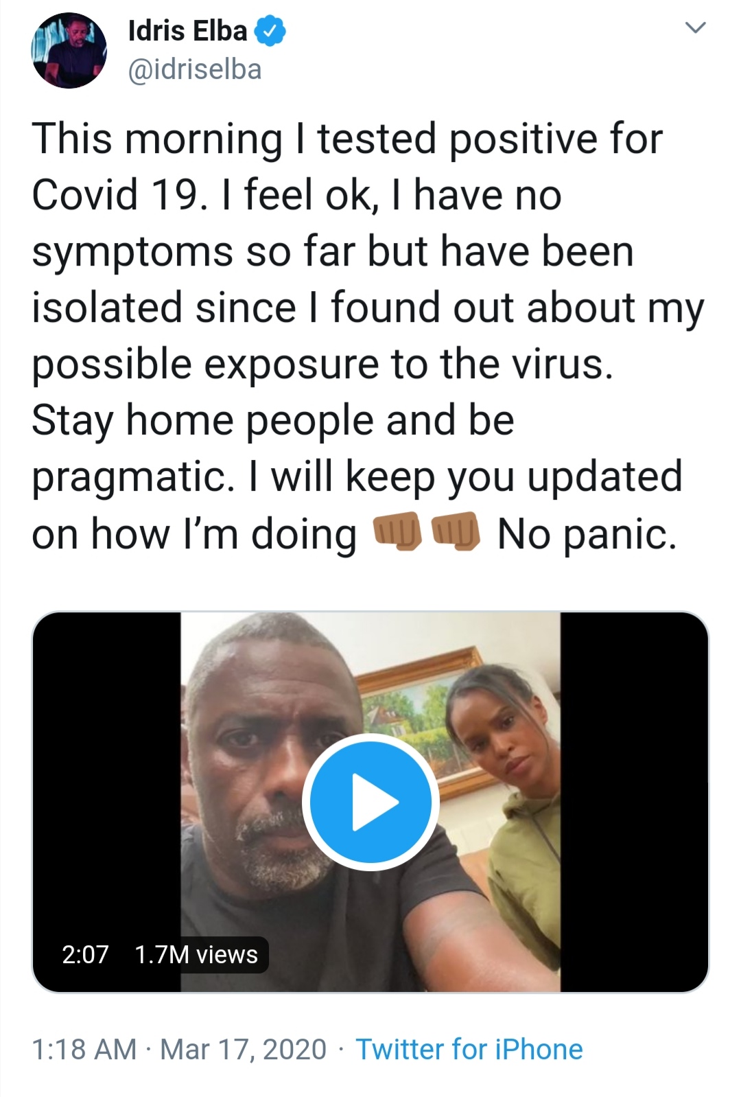 Aktor Idris Elba kabarkan dirinya terjangkit virus Covid-19. 