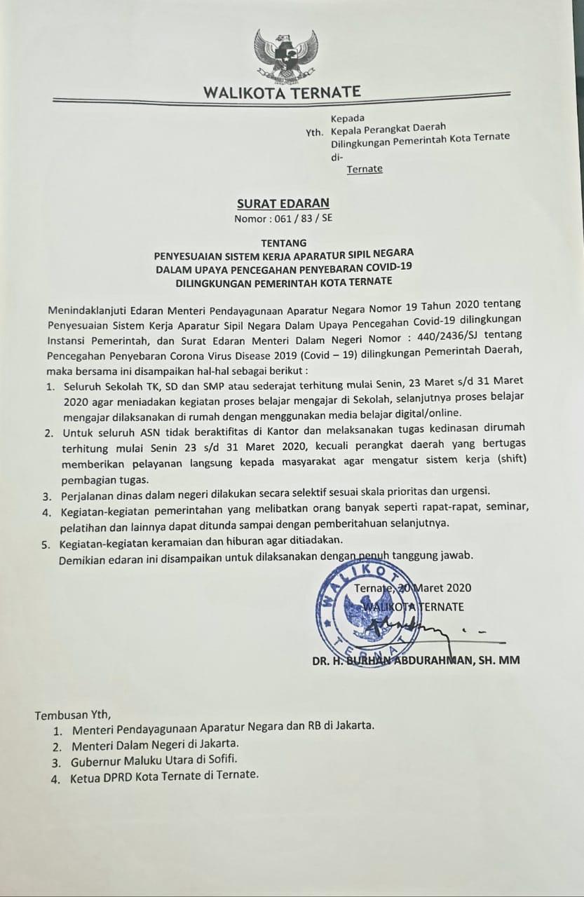 Cegah Korona Pelajar dan ASN di Ternate Belajar di Rumah