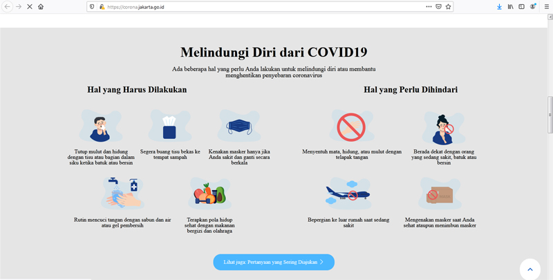 Tangkapan layar situs resmi info virus korona milik Pemprov DKI Jakarta