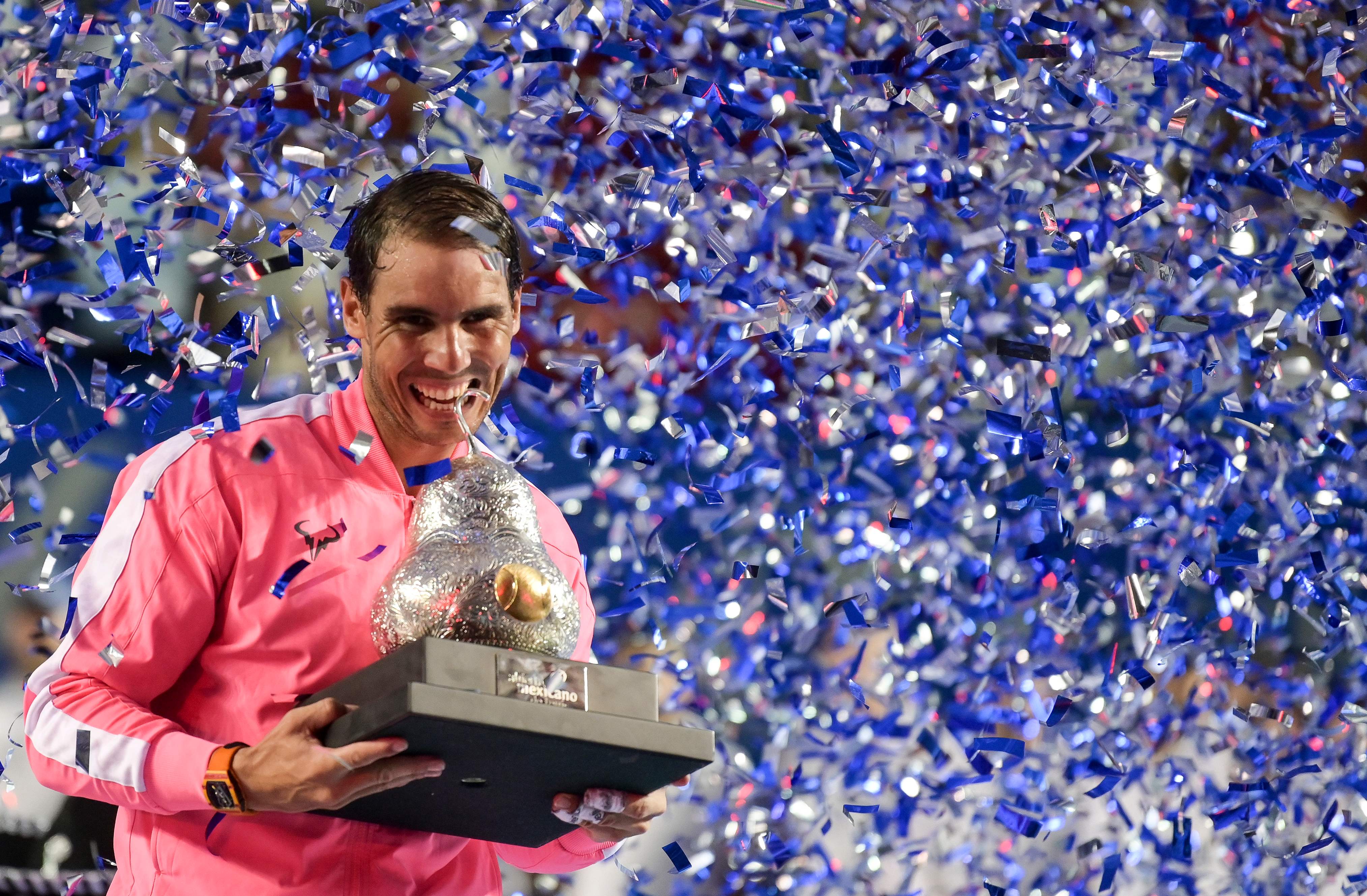 rafael Nadal merayakan kemenangan di ATP meksiko
