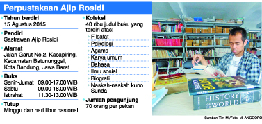 Fahrizal, mahasiswa teknik lingkungan ITB tengah asyik membaca buku koleksi perpustakaan ajip rosidi. 