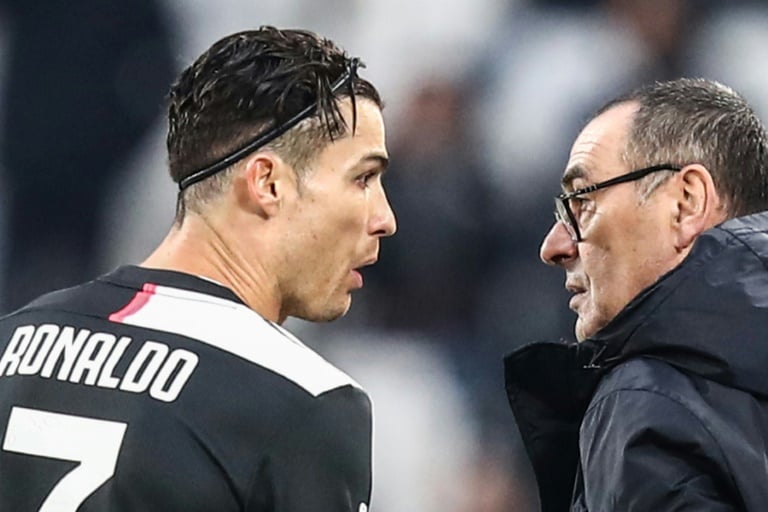 Pemain Juventus Cristiano Ronaldo (kiri) dan pelatih Juventus Maurizio Sarri.