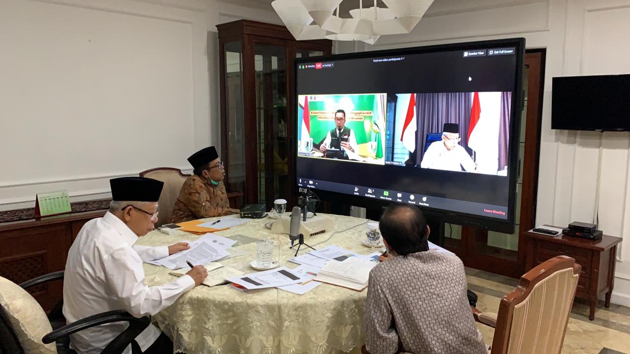 Wapres Ma’ruf Amin saat video conference dengan Gubernur Jawa Barat Ridwan Kamil, Jumat (3/4/2020).