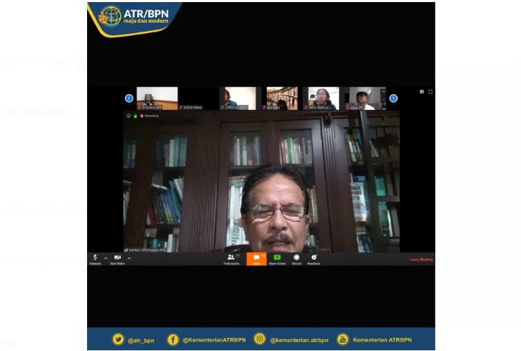 Menteri ATR/BPN Sofyan Djalil saat konfrensi pers virtual.