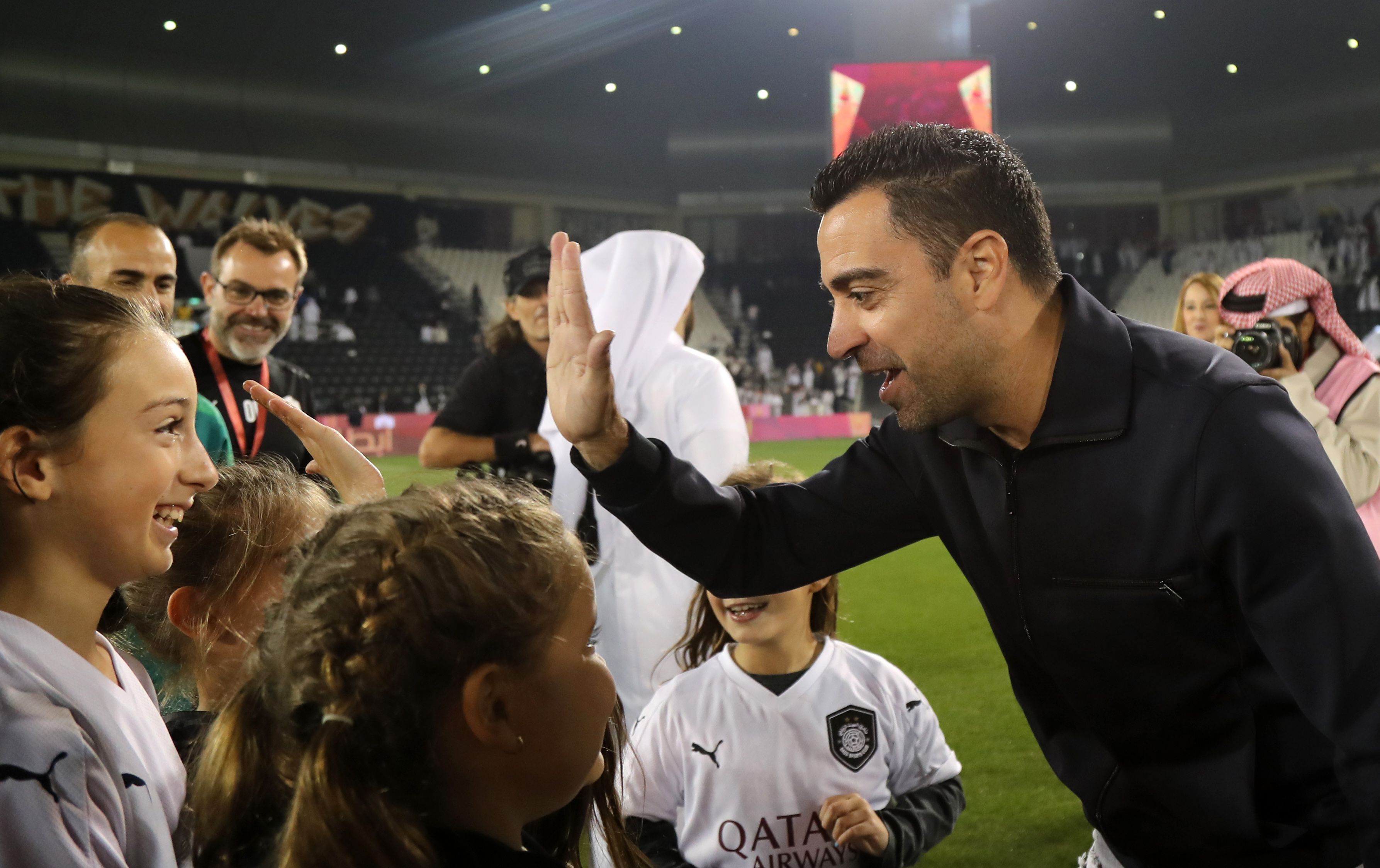 Xavi saat merayakan kemenangan Al-Sadd di Piala Liga Qatar