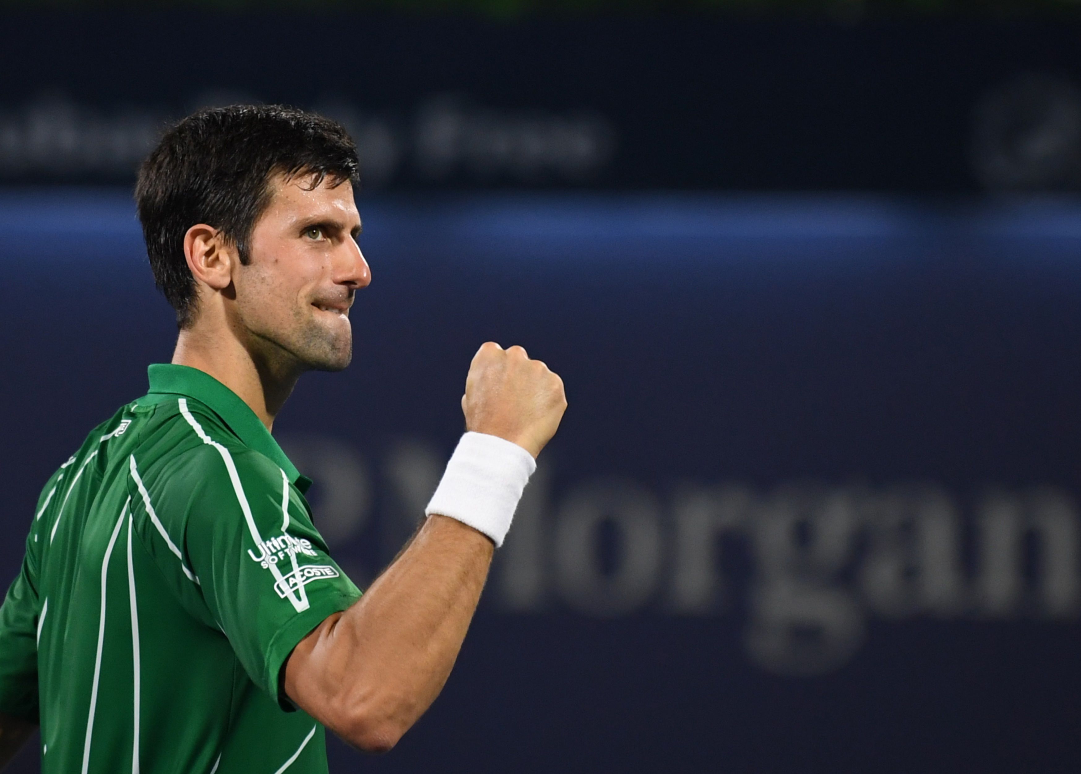 Ekspresi Novak Djokovic usai memenangi Dubai Duty Free Tennis Championship di Dubai (29/2/2020)